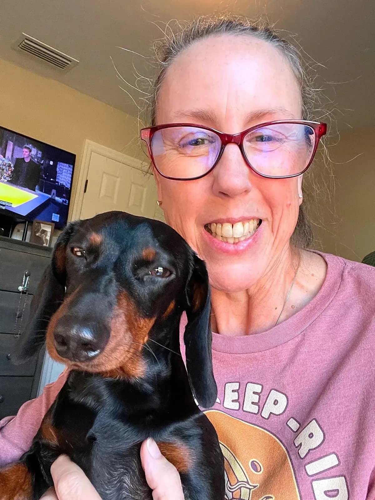 Kelli Hoggard of Irish Rose Acres with one of her Miniature Dachshunds